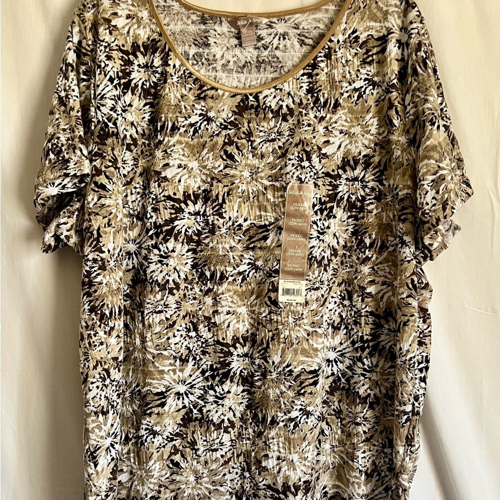 White Stag Jacquard Short Sleeve Brown and Cream Top - Picture 3 of 3